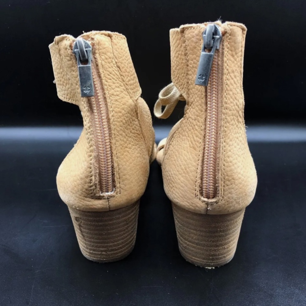 Lucky Brand Suede Open Toe Block Stacked Heel Brown Front Lace  Zip Back Shoe 6 - Picture 8 of 10